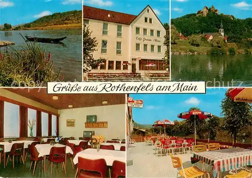 AK / Ansichtskarte Rothenfels_Unterfranken Cafe Pension Weiss Gaststube Terrasse Mainpartien Rothenfels Unterfranken