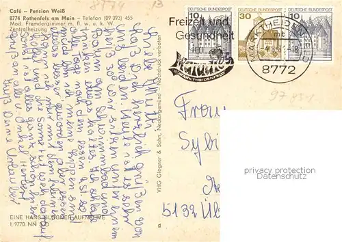 AK / Ansichtskarte Rothenfels_Unterfranken Cafe Pension Weiss Gaststube Terrasse Mainpartien Rothenfels Unterfranken