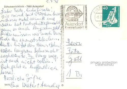 AK / Ansichtskarte Aulendorf Schussentalklinik Aufenthalts und Speiseraum Hallenbad Aulendorf