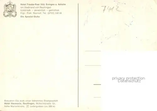 AK / Ansichtskarte Eningen_Achalm Hotel Traube Post Die Apostel Stube Eningen Achalm