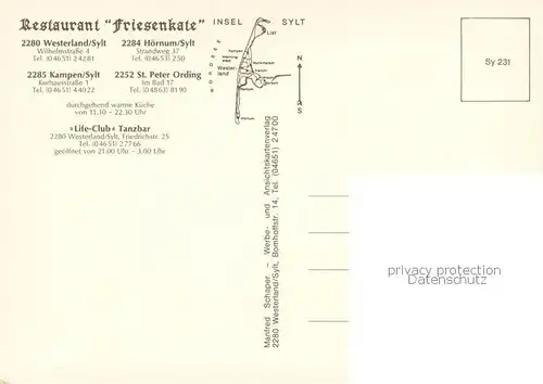 AK / Ansichtskarte Sylt Friesenkaten Westerland Kampen St Peter und Hoernum Disco Life Club Westerland Sylt