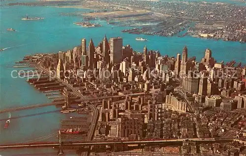 AK / Ansichtskarte New_York_City Fliegeraufnahme Lower Manhattan Skyline New_York_City