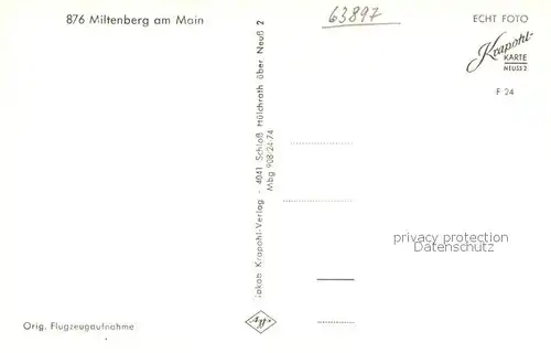 AK / Ansichtskarte Miltenberg_Main Fliegeraufnahme Gesamtansicht m. Main Miltenberg Main
