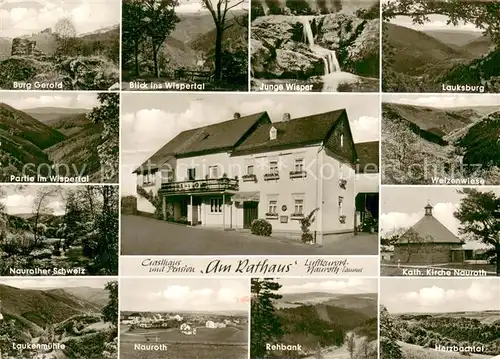 AK / Ansichtskarte Nauroth_Heidenrod Gasthaus Pension Am Rathaus Burgen Wispertal Landschaftspanorama Kirche Naurother Schweiz Nauroth Heidenrod