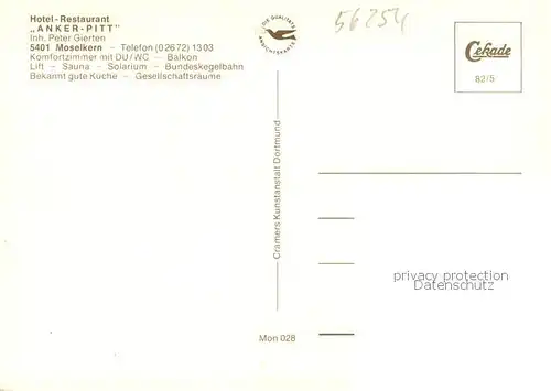 AK / Ansichtskarte Moselkern Hotel Restaurant Anker Pitt Kaminzimmer Tanz Fahrgastschiff Mosel Moselkern