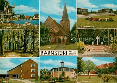 AK / Ansichtskarte Barnstorf_Diepholz Waldschwimmbad Hunteholz Schule Kirche Winterhall AG Ehrenmal Barnstorf_Diepholz