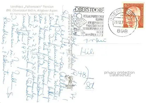 AK / Ansichtskarte Oberstdorf Pension Landhaus Falkentein Winterzauber Allgaeuer Alpen Oberstdorf