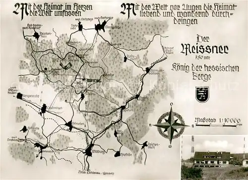 AK / Ansichtskarte Hausen_Witzenhausen Berggasthaus Hoher Meissner Koenig der hessischen Berge Landkarte Kompass Hausen Witzenhausen