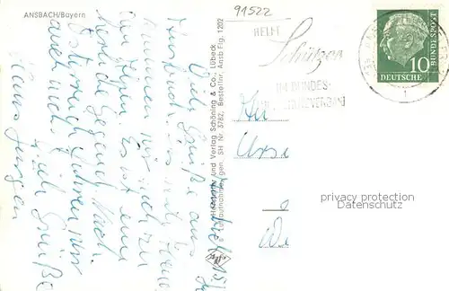 AK / Ansichtskarte Ansbach_Mittelfranken Fliegeraufnahme Totalansicht Ansbach Mittelfranken