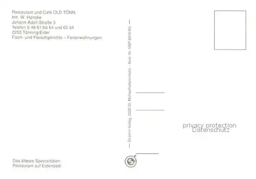 AK / Ansichtskarte Toenning_Nordseebad Restaurant und Cafe Old Toenn Gastraeume Theke Toenning_Nordseebad