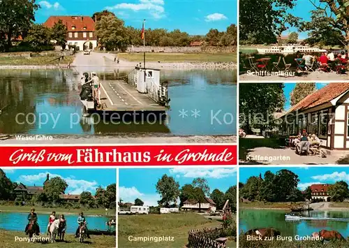 AK / Ansichtskarte Grohnde Weserfaehre Ponyreiten Campingplatz Schiffsanleger Kaffeegarten Burg Grohnde Grohnde