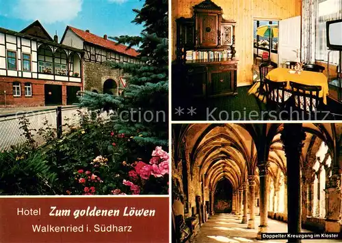 AK / Ansichtskarte Walkenried Hotel Zum goldenen Loewen Gaststube Doppelter Kreuzgang im Kloster Walkenried