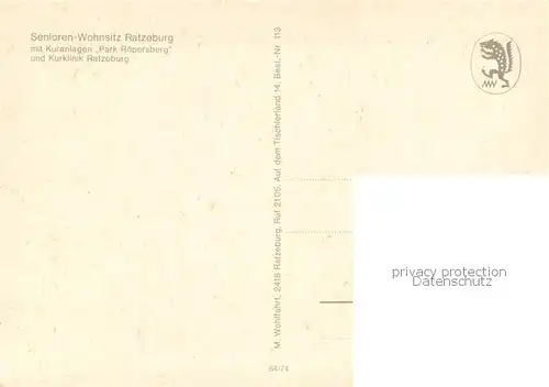 AK / Ansichtskarte Ratzeburg Senioren Wohnsitz Ratzeburg mit Kuranlagen Park Roepersberg und Kurklinik Ratzeburg Ratzeburg