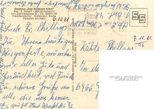 AK / Ansichtskarte Dinkelsbuehl Gasthaus Zum Goldenen Anker Dinkelsbuehl