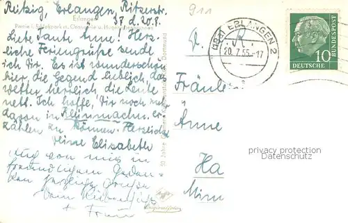 AK / Ansichtskarte Erlangen Fliegeraufnahme Partie i. Schlosspark m. Oranien u. Hugenottenbrunnen Erlangen