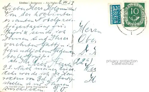 AK / Ansichtskarte Lindau_Bodensee Hafeneinfahrt mit Loewenstatue Lindau Bodensee