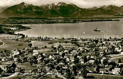 AK / Ansichtskarte Chieming_Chiemsee Fliegeraufnahme mit Kampenwand Chieming Chiemsee