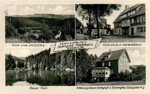 AK / Ansichtskarte Hohegeiss_Harz Blick vom Wolfsberg Kirchstrasse mit Kurmittelhaus Neuer Teich Erholungsheim Hohegeiss  Hohegeiss Harz