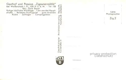 AK / Ansichtskarte Weissenstadt Gasthof Pension Zigeunermuehle Weissenstadt