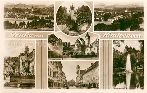 AK / Ansichtskarte Kaufbeuren Panorama Neptunbrunnen Kaiser Maxstrasse Jordan Anlagen Fuenfknopfturm Kaufbeuren
