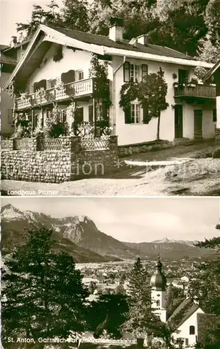 AK / Ansichtskarte Garmisch Partenkirchen Landhaus Pitzner St Anton Kirche Garmisch Partenkirchen