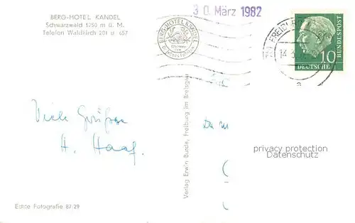 AK / Ansichtskarte Waldkirch_Breisgau Berghotel Kandel Waldkirch Breisgau