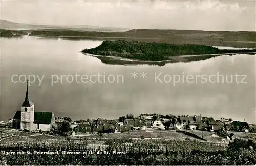 AK / Ansichtskarte Ligerz mit St Petersinsel Fliegeraufnahme Ligerz