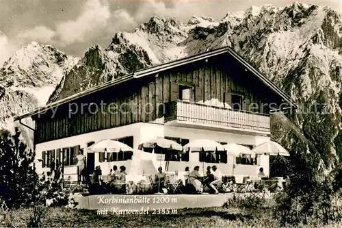 AK / Ansichtskarte Mittenwald_Bayern Korbinianhuette mit Karwendel Mittenwald Bayern