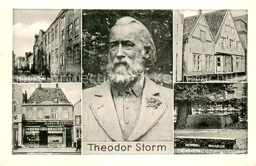 AK / Ansichtskarte Husum__Nordfriesland Theodor Storm Portrait Elternhaus Geburtshaus Wohnhaus Grabstaette 