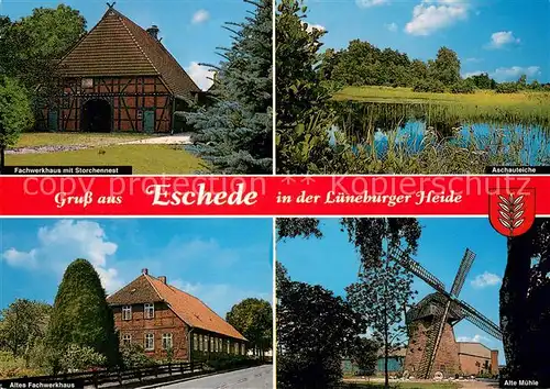 AK / Ansichtskarte Eschede Fachwerkhaus mit Storchennest Aschauteiche Altes Fachwerkhaus Alte Muehle Eschede