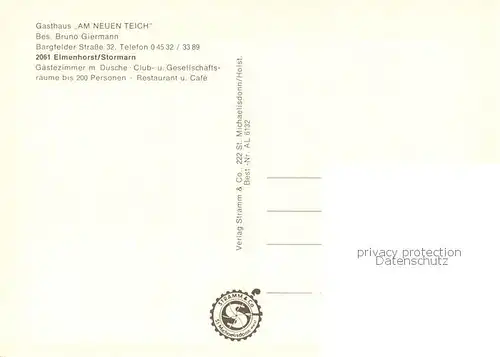 AK / Ansichtskarte Elmenhorst_Stormarn Gasthaus Am neuen Teich Gastraeume Elmenhorst_Stormarn