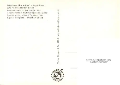 AK / Ansichtskarte Buesum_Nordseebad Gaestehaus Uns to Hus Appartement Zimmer Buesum_Nordseebad