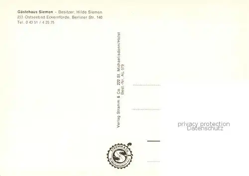 AK / Ansichtskarte Eckernfoerde_Ostseebad Gaestehaus Siemen Gastraum Terrasse 