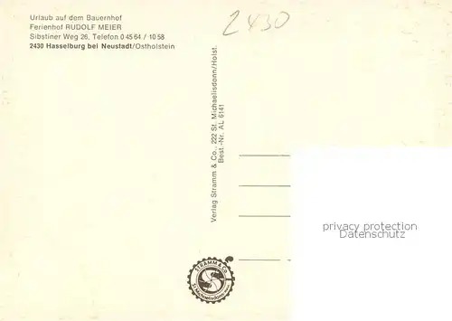 AK / Ansichtskarte Hasselburg_Altenkrempe Urlaub auf dem Bauernhof Ferienhof Meier Pferdekoppel Wiese Hasselburg Altenkrempe