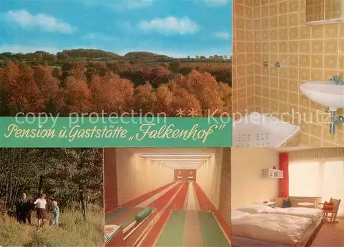 AK / Ansichtskarte Brux_Westensee Pension und Gaststaette Falkenhof Kegelbahn Zimmer Brux_Westensee