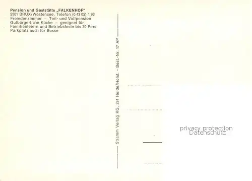 AK / Ansichtskarte Brux_Westensee Pension und Gaststaette Falkenhof Kegelbahn Zimmer Brux_Westensee