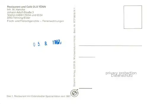 AK / Ansichtskarte Toenning_Nordseebad Restaurant und Cafe Old Toenn Gastraeume Theke Toenning_Nordseebad