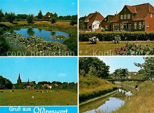 AK / Ansichtskarte Oldenswort Teilansichten Teich Kirche Bach Oldenswort