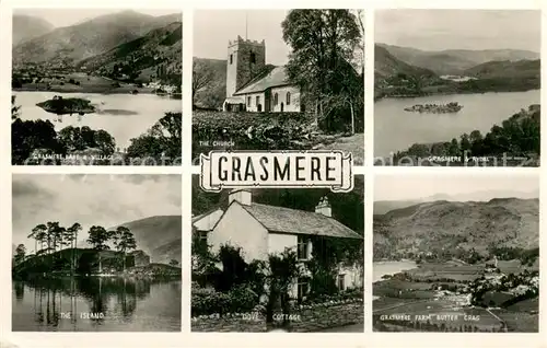 AK / Ansichtskarte Grasmere Lake and Village The Church Rydal The Island Cottage Grasmere Farm Butter Crag Grasmere