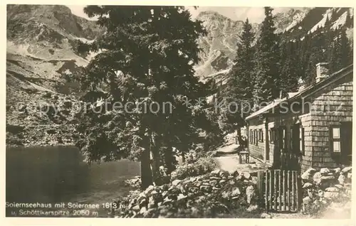 AK / Ansichtskarte Soiernsee_1613m_Mittenwald Soiernseehaus und Schoettkarspitze 