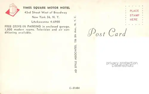 AK / Ansichtskarte New_York_City Times Square Motor Hotel New_York_City