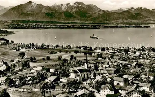 AK / Ansichtskarte Chieming_Chiemsee mit Kampenwand Chieming Chiemsee