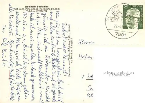 AK / Ansichtskarte Langensteinbach_Karlsbad Bilbelheim Bethanien Aussenansicht Langensteinbach_Karlsbad