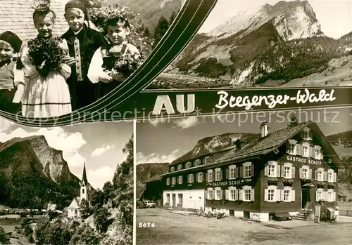 AK / Ansichtskarte Au_Bregenzerwald Trachten Kinder Gasthof Schiff Berge Au_Bregenzerwald