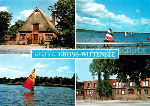 AK / Ansichtskarte Gross_Wittensee Reetdachhaus Surfer Segeln Gross Wittensee