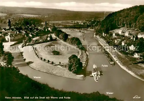 AK / Ansichtskarte Hann._Muenden Fliegeraufnahme Zusammenfluss der Werra und Fulda Hann. Muenden