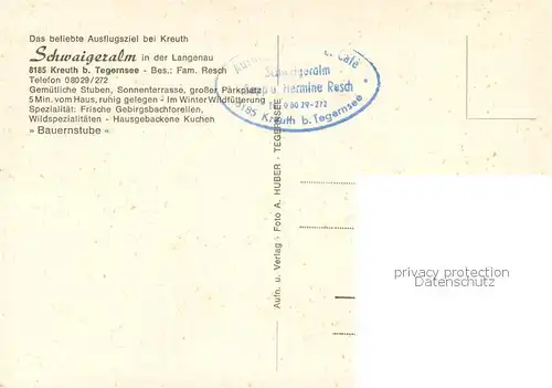 AK / Ansichtskarte Kreuth_Tegernsee Schwaigeralm in der Langenau Gaststube Kreuth Tegernsee
