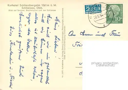 AK / Ansichtskarte Schliersee Kurhotel Schliersbergalm Terrasse Brecherspitze  Schliersee