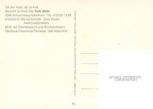 AK / Ansichtskarte Schulenberg_Oberharz Cafe Muhs Schulenberg_Oberharz