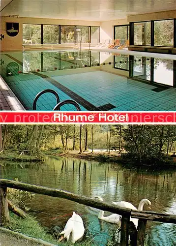 AK / Ansichtskarte Rhumspringe Rhume Hotel Hallenbad Schwanen Teich Rhumspringe